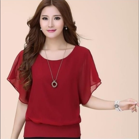 Chiffon Blouse (Red Wine) - Picture 1 of 4